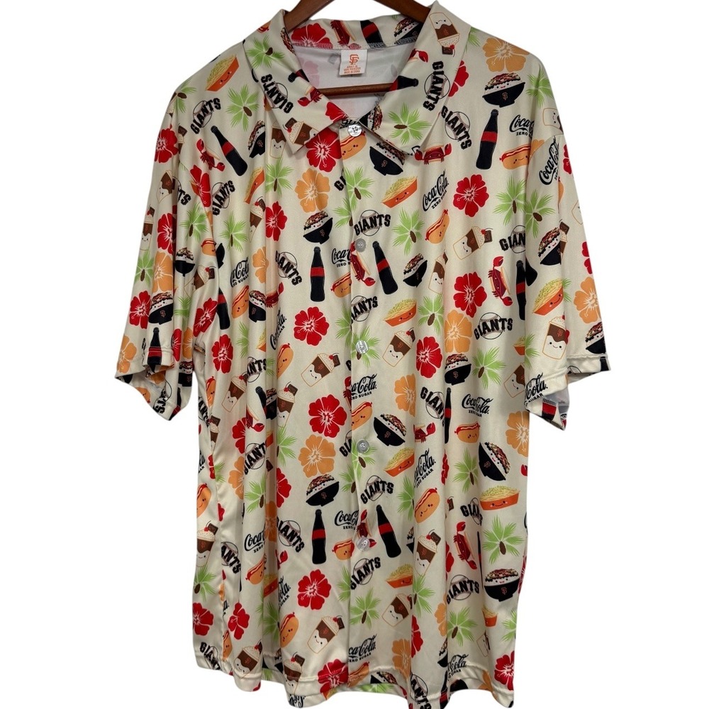 San Francisco Giants Coca-Cola Aloha Shirt Mens XL Cream All Over Print Baseball